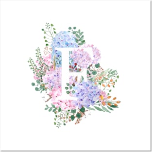 botanical monogram alphabet F hydrangea flowers Posters and Art